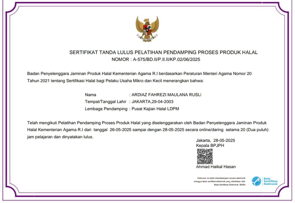 Sertifikat Pendamping Halal